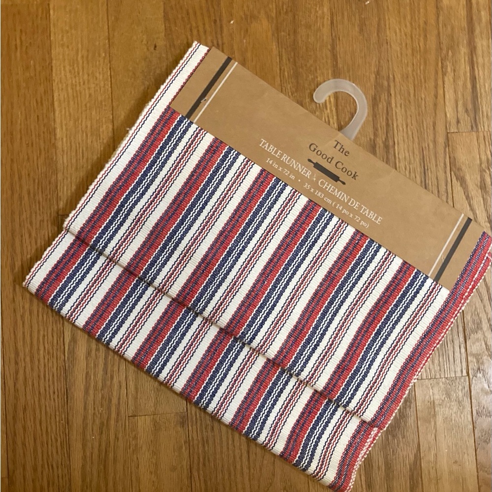 Patriotic Striped Table Runner in Red, Blue, and White NWT